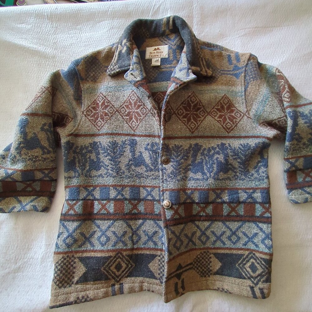 Blue River Trading Co. Native American Blanket Pattern Jacket Blazer USA Med